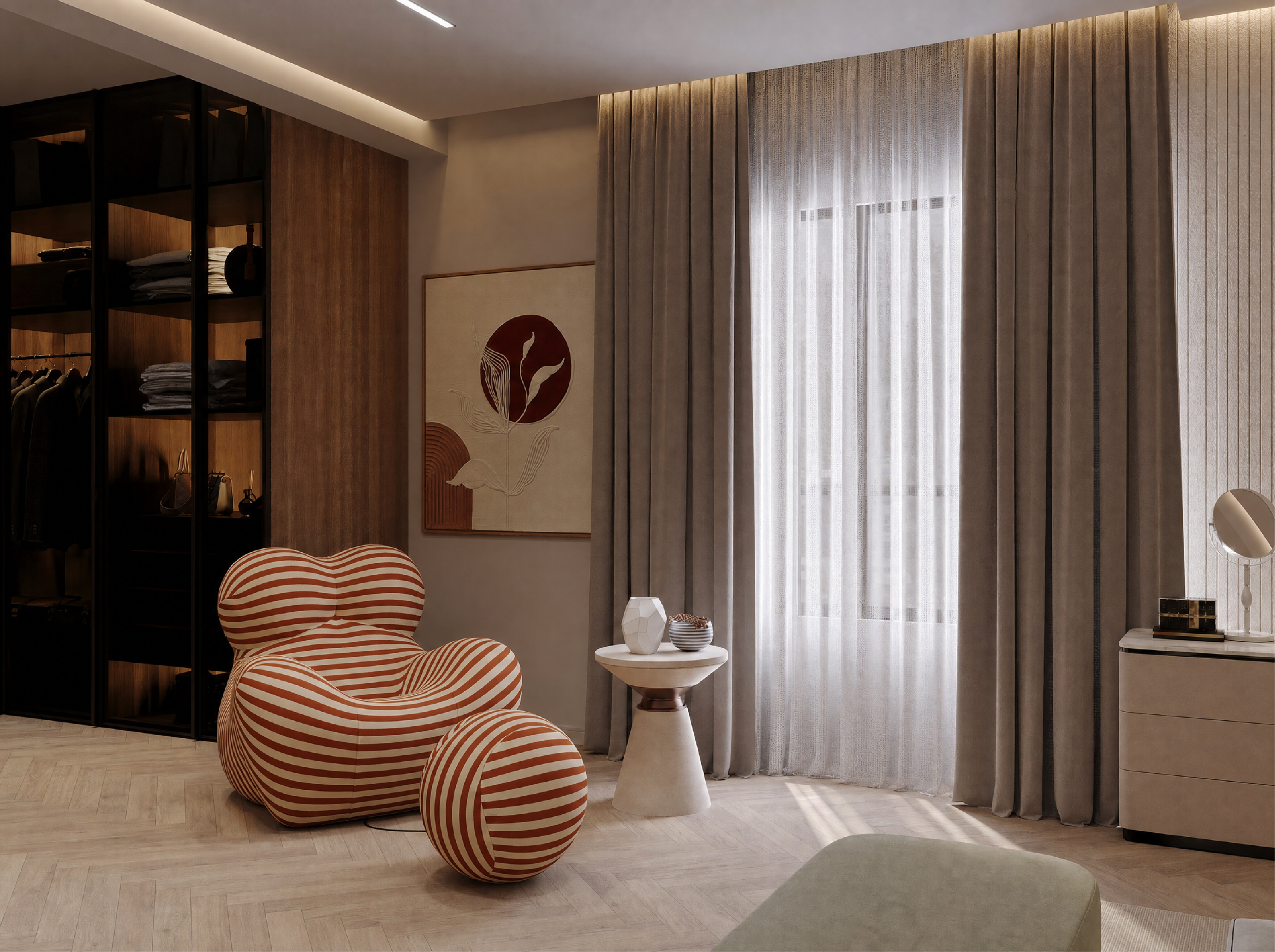 Photorealistic 3D visualization render of a room